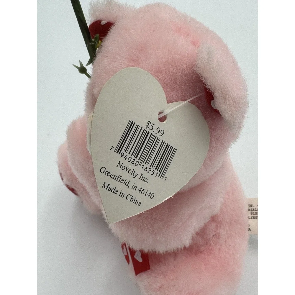 Vintage Pink Stuffed Bear Holding I Love You Rose